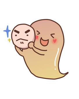 凛々しいお面を持つ、かわいい魂 お面,凛々しい,魂,笑顔,おちゃめ,フリ,見せかけ,たましい,スピリット,スピリチュアルのイラスト素材