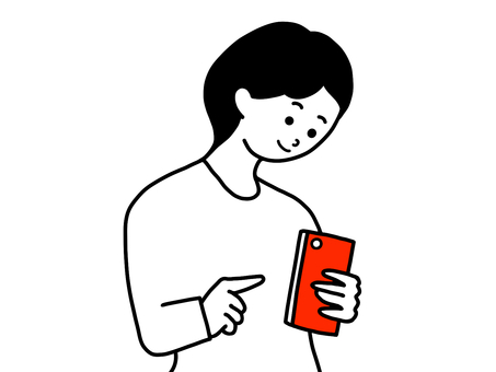 赤いスマホを使う女性 人物,スマホ,女性,スマートフォン,赤い,趣味,生活,日常,休憩,暇つぶしのイラスト素材