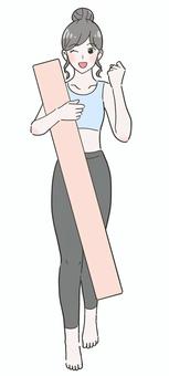 ヨガポールを持つ女性のイラスト 女性,持つ,ストレッチポール,ヨガポール,フォームローラー,ストレッチ,エクササイズ,体操,運動,筋膜リリースのイラスト素材