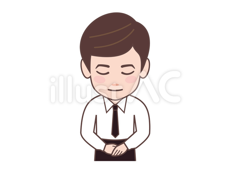 おことわりHAJIME（店員2）上半身 お知らせ,お詫び,お辞儀のイラスト素材