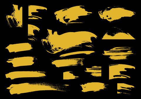 筆タッチのいろいろな素材  筆タッチ,筆線,曲線,かすれ,金色,手描き,勢い,和風,和デザイン,アイコンのイラスト素材