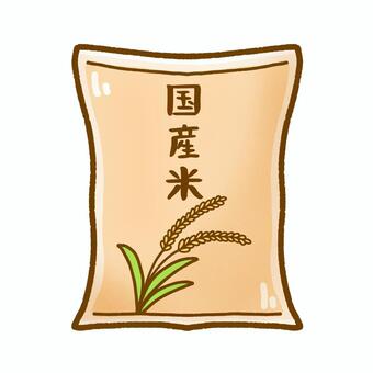 国産米（米袋）•アイコン 国産米,米,お米,米袋,食べ物,シンプル,ワンポイント,挿絵,背景透過,文字のイラスト素材