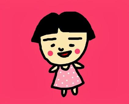 水玉ワンピースの女の子 女の子,ワンピース,水玉,おかっぱ頭,昭和のイラスト素材