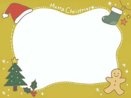 手書き風クリスマスフレーム（黄色） クリスマス,手書き風,フレーム,黄色,マスタードイエロー,冬,あたたかい色,やさしい,星,ツリーのイラスト素材