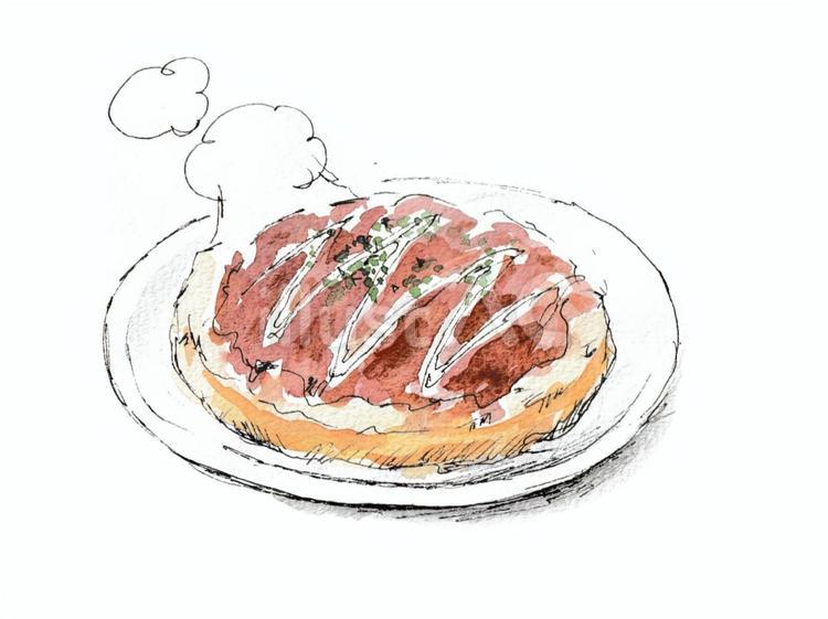 ソースたっぷりのお好み焼き お好み焼き,食べ物,料理のイラスト素材