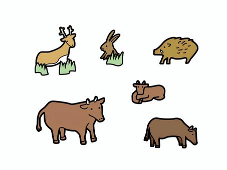 鹿・ウサギ・牛・猪の素材 牛,乳牛,猪,ウサギ,鹿,獣,害獣,動物,小動物,草食のイラスト素材