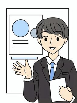 プレゼンテーション男性 プレゼンテーション,会議,人物,スーツ,プレゼン,解説,説明,紙,男性,提案のイラスト素材