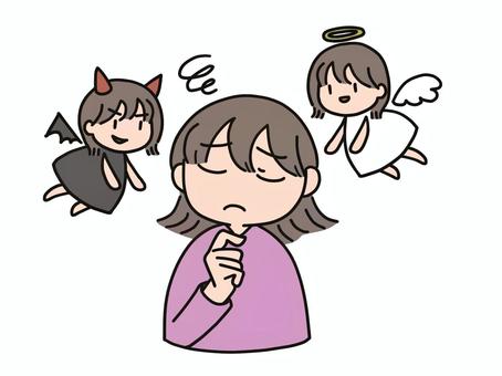 天使と悪魔 天使,悪魔,女性,善悪,選択,迷う,ジレンマ,葛藤,心理,可愛いのイラスト素材