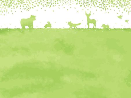 Refreshing green landscape illustration with animals, , JPG, PNG and AI