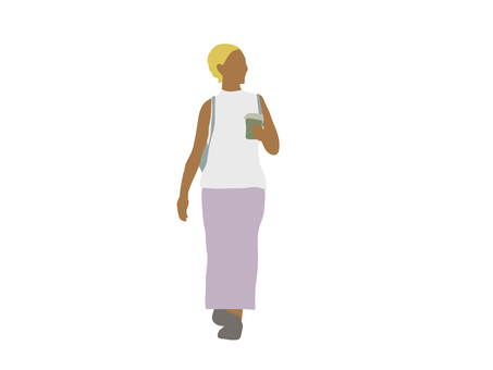 コーヒーを持って歩く金髪の黒人女性 女性,コーヒー,歩く,買い物,街ブラ,学生,ol,テイクアウト,おしゃれ,デザインのイラスト素材