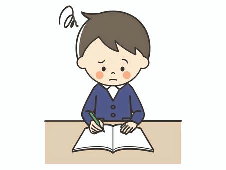 問題が解けない男子生徒 勉強,宿題,学習,悩む,困る,考える,わからない,解けない,難しい,疑問のイラスト素材