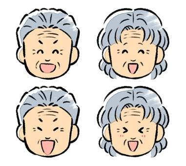 白髪の老人(男女)／表情差分E おじいさん,おばあさん,老人,敬老の日,祖父,祖母,老後,挿絵,カットイラスト,手書きのイラスト素材