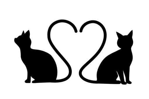 猫のシルエットイラスト 猫,シルエット,ハート,フレーム,ねこ,子猫,ネコ,見出し,タイトル,アイコンのイラスト素材