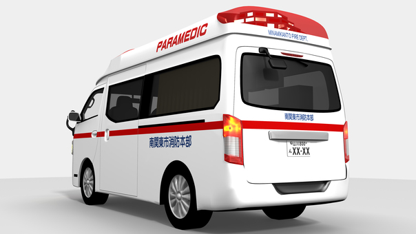 救急車（後面） 救急車,交通事故,火事,災害,救急搬送,救急救命士,救急医療,病院,緊急車両,3dcgのイラスト素材