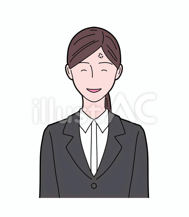 内心怒っている笑顔のスーツ女性(カラー) ビジネスパーソン,ビジネスウーマン,女性のイラスト素材