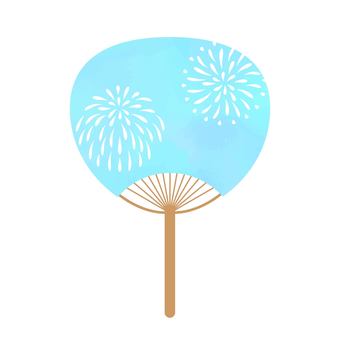 水彩風うちわイラスト_水色・花火 水彩風うちわイラスト_水色・花火 団扇,うちわ,扇ぐ,すずむ,夏,暑い,花火,水色,水彩,初夏のイラスト素材