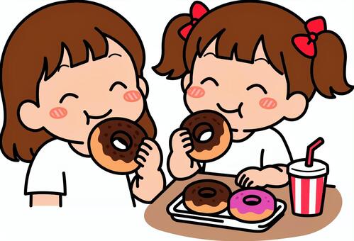 白系のドーナツの女子です。 ドーナツ,シンプル,ドーナッツ,食べる,食事,ファストフード,テイクアウト,笑顔,幸せ,食べ物のイラスト素材