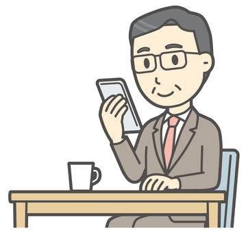  中年スーツ眼鏡-221-バスト スマホ,サラリーマン,会社員,中年,ビジネスマン,オフィス,ビジネス,営業マン,先生,講師のイラスト素材