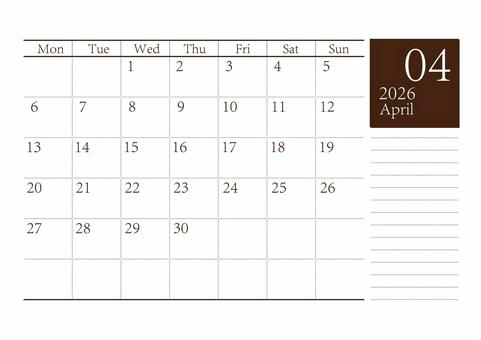 Start Monday Calendar April 2026 A4, , JPG, PNG and AI