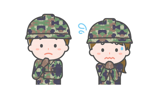 ミニ_2人_自衛隊員の男女05 男性,女性,大人,職業,仕事,自衛隊,軍人,国防,災害,救助のイラスト素材