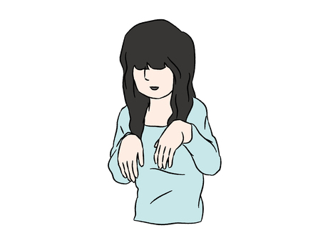 幽霊のポーズをする女性 女性,幽霊,怪談,黒髪,お化けのイラスト素材
