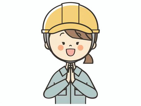 感謝する女性作業員 笑顔,嬉しい,喜び,いただきます,ごちそうさまでした,楽しみ,感謝,お礼,ありがとう,建築士のイラスト素材