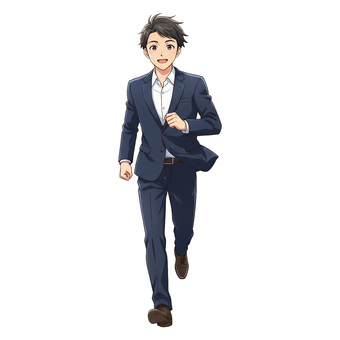 走る会社員の男性のアニメ風イラスト