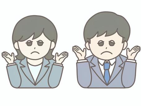 ビジネス男女 困ったお手上げ ビジネス,スーツ,男女,男性,女性,リクルート,ビジネスウーマン,ビジネスマン,サラリーマン,オフィスのイラスト素材