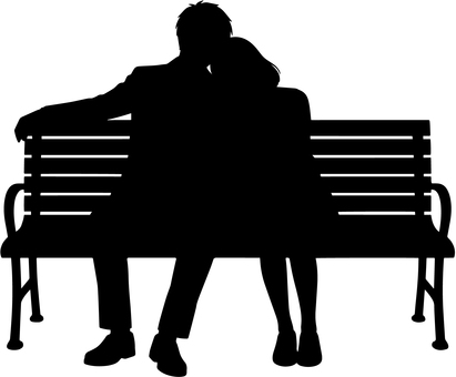 公園のベンチのカップル カップル,恋人,デート,彼氏,彼女,公園,ベンチ,寄り添う,人物,青春のイラスト素材
