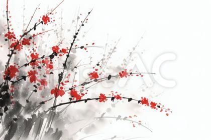 円形の水墨画 赤い花 326e7af0e505ec7016087589a1c6a3