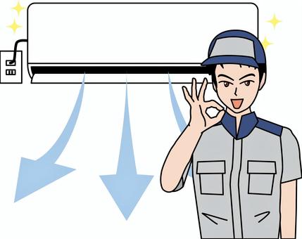 エアコンサービス男性 エアコン,クーラー,取付,電気屋,業者,設置,サービス,ok,若い,男性のイラスト素材