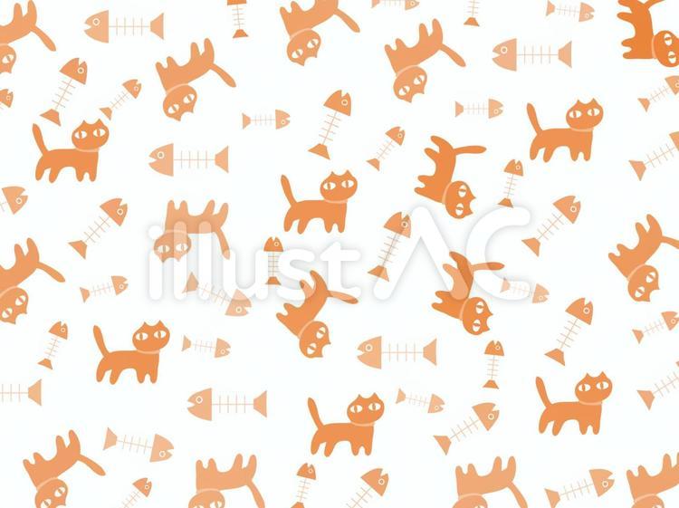 ねこと魚の骨 動物,ねこ,魚のイラスト素材
