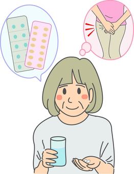 尿漏れの悩みと処方薬 女性,尿漏れ,悩み,不安,処方箋,薬,治療,病気,病院,毎日のイラスト素材