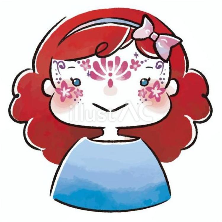 多国籍の子供（女の子、赤毛、フェイスペイント） 多国籍,子供,女の子のイラスト素材