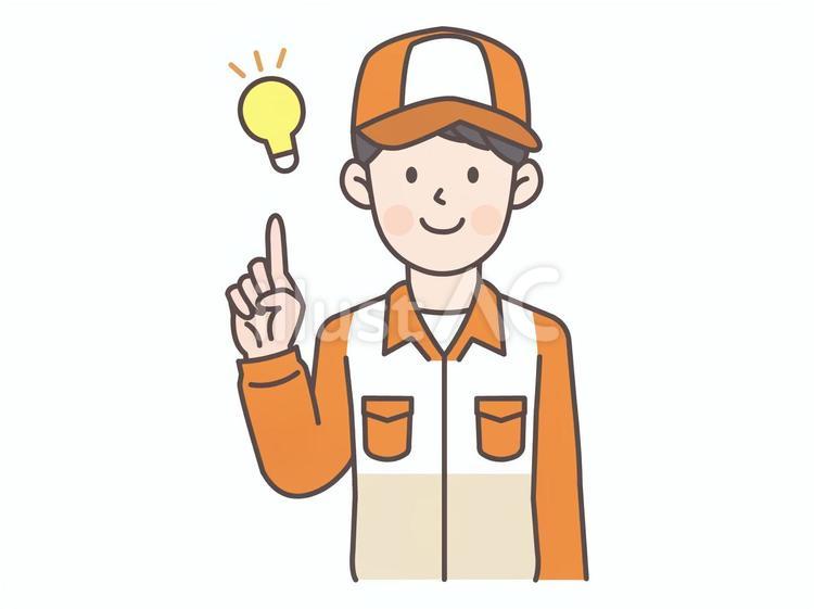 指差しアイディアガソリンスタンド男性店員 ガソリンスタンド,店員,作業着のイラスト素材