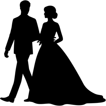 結婚式のカップルのシルエット 結婚式,ウェディング,新郎新婦,花嫁,カップル,ウェディングドレス,タキシード,ブライダル,パーティー,セレモニーのイラスト素材