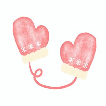 水彩タッチのふんわり手袋　レッド 手袋,ミトン,冬,防寒,かわいい,水彩,手描き,シンプル,ナチュラル,赤のイラスト素材