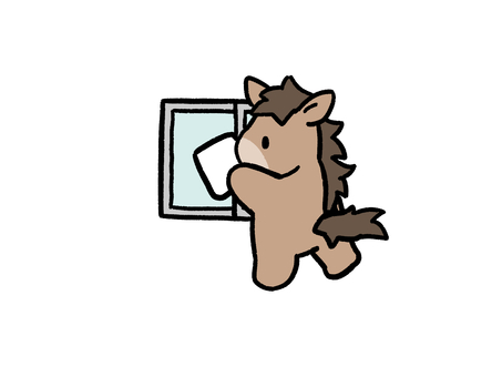 窓拭きする馬 馬,窓,掃除,拭く,雑巾,干支,2026年,午年,かわいい,ゆるいのイラスト素材