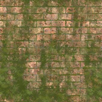 草と苔と古いレンガの壁