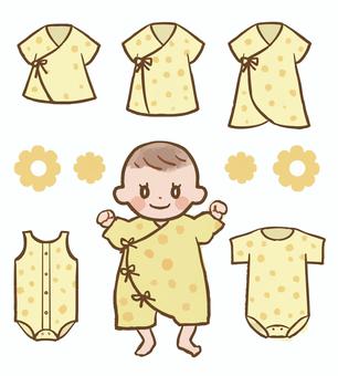 赤ちゃん用肌着セット 赤ちゃん,肌着,短肌着,長肌着,コンビ肌着,ノースリーブ,ロンパース,ベビー服,新生児,下着のイラスト素材
