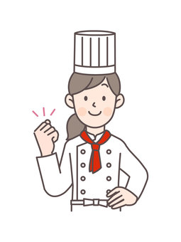 腰に手を当ててガッツポーズ女性コックさん パティシエ,コック,料理人,厨房,スタッフ,調理スタッフ,パティシエール,女性,人物,洋菓子屋のイラスト素材