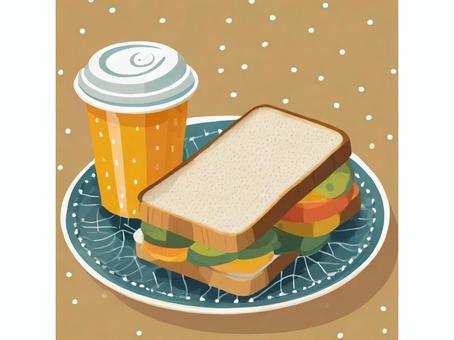 Illustration, sándwich, jugo, almuerzo, 