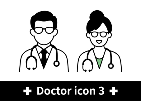 男性・女性医師のシンプルな人物アイコン3 医者,医師,アイコン,男性,女性,医療,病院,クリニック,診療所,白衣のイラスト素材