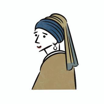 真珠の耳飾りの少女 真珠の耳飾りの少女,オランダ,美術,人物,手書きのイラスト素材