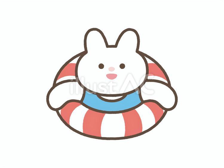浮き輪とうさぎ02 うさぎ,動物,7月のイラスト素材