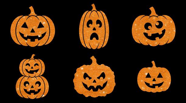 キラキラ輝くハロウィンかぼちゃセット ハロウィン,かぼちゃ,カボチャ,南瓜,ジャックオーランタン,パンプキン,おばけかぼちゃ,おばけ,秋,10月のイラスト素材