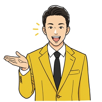 안내하는 모습, 남성, 정장, 황색, JPG 및 PNG