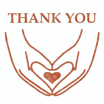スタンプ風イラスト　thank you サンキュー,ありがとう,お礼,ハンコ,スタンプ,ハート,手,メッセージ,シンボル,感謝のイラスト素材