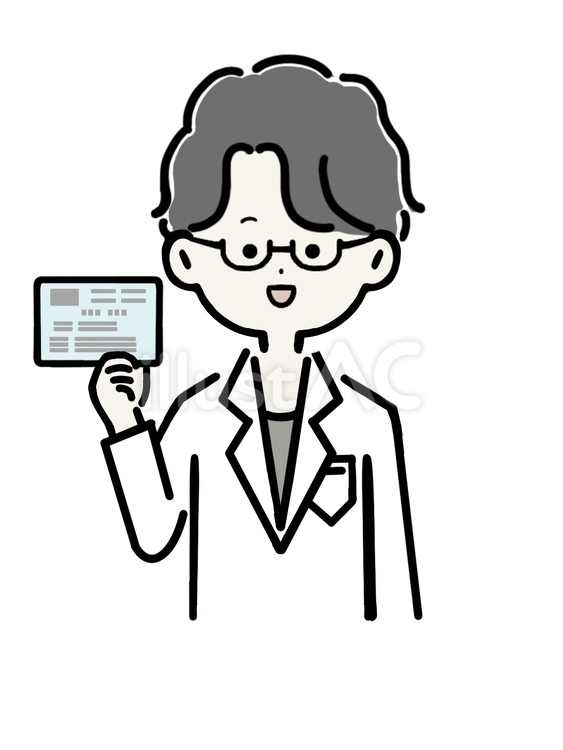 健康保険証を持つ白衣の医療スタッフ2 人,男性,健康保険証のイラスト素材