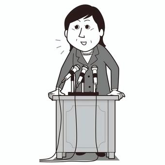 答弁する女性政治家_モノクロ版 女性,総理,大臣,総裁,リーダー,質疑,応答,答弁,上司,政治家のイラスト素材